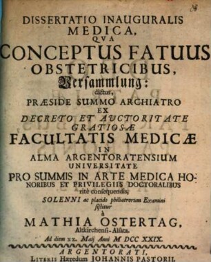 Diss. inaug. med. qua conceptus fatuus, obstetricibus Versammlung dictus ... sistitur