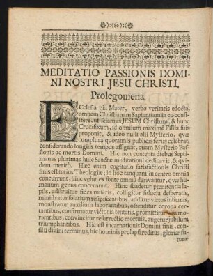 Meditatio Passionis Domini Nostri Jesu Christi. Prolegomena.