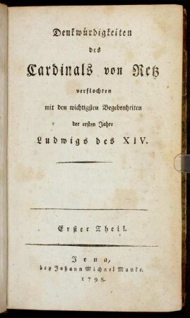 1: Denkwürdigkeiten des Cardinals von Retz. Erster Theil