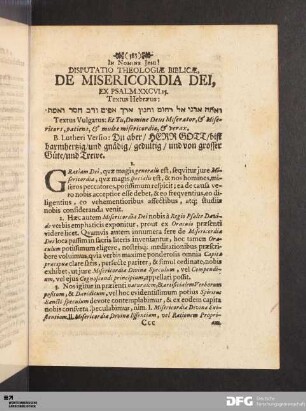 Disputatio Theologiae Biblicae, De Misericordia Dei.