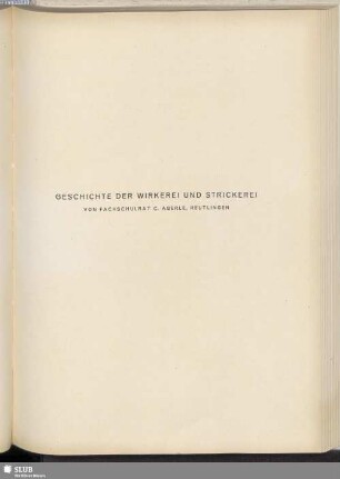 Geschichte Der Wirkerei Und Strickerei