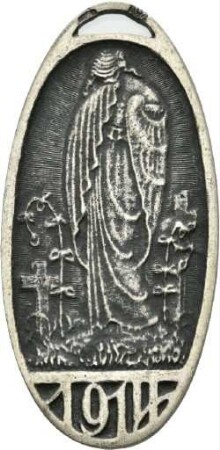 Medaille von Richard A. Zutt auf den Ersten Weltkrieg mit Darstellung einer trauernden Frau, 1914
