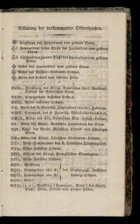 Erklaerung der vorkommenden Ordenszeichen.