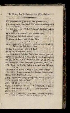 Erklaerung der vorkommenden Ordenszeichen.