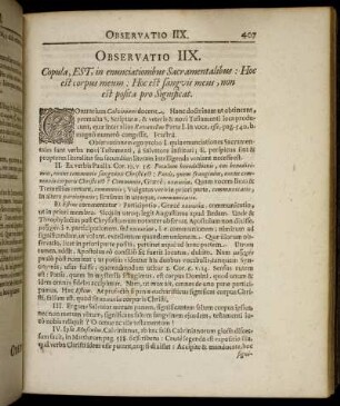 Observatio IIX. Copula, Est, in enunciationibus Sacramentalibus: Hoc est corpus meum: Hoc est sangvis meus, non est posita pro Significat.
