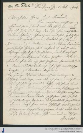 Brief von Ludwig Schemann vom 01.02.1908.