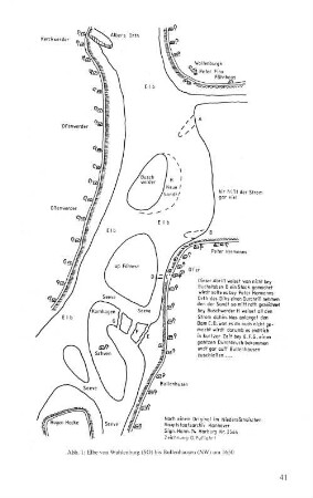 Abb. 1: Elbe von Wuhlenburg (SO) bis Bullenhausen (NW) um 1650