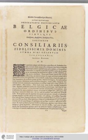 Optimis Maximisque Foederatarum Provinciarum Belgicae Ordinibus Simulque