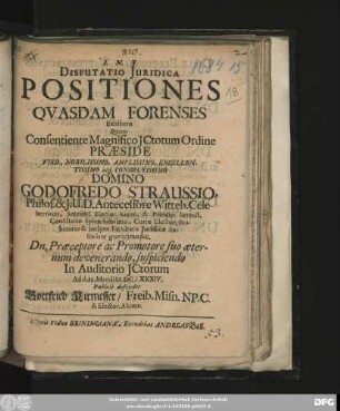 Disputatio Iuridica Positiones Quasdam Forenses Exhibens