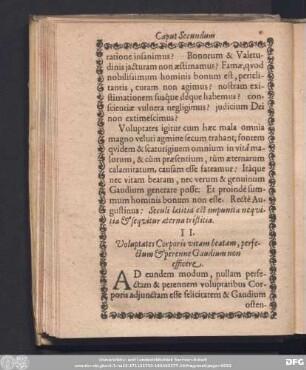 II. Voluptates Corporis vitam beatam, perfectum & perenne Gaudium non efficere.