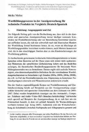 Wortbildung in der Anzeigenwerbung für technische Produkte im Vergleich: Deutsch-Spanisch