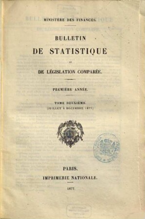 Bulletin de statistique et de législation comparée. 2. 1877,1/6 = Juli - Dez.