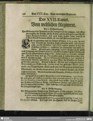 Das XVII. Capitel. Vom weltlichen Regiment