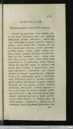 Historia XX. Peripneumonia cum febri nervosa