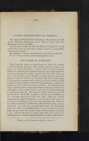 Ordinary General Meeting: Wines of Australia, by J.T. Fallon, Esq.
