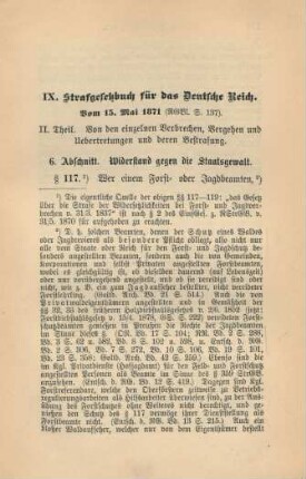 IX. Strafgesetzbuch für das Deutsche Reich. Vom 15. Mai 1871.