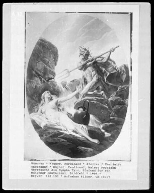 Poseidon überrascht die Nymphe Tyro, Plafond für ein Münchner Restaurant, Bildfeld