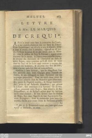 Lettre A Mr. Le Marquis De Crequi.