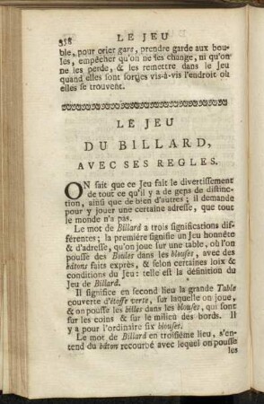 Le Jeu du Billard, avec ses Regles.