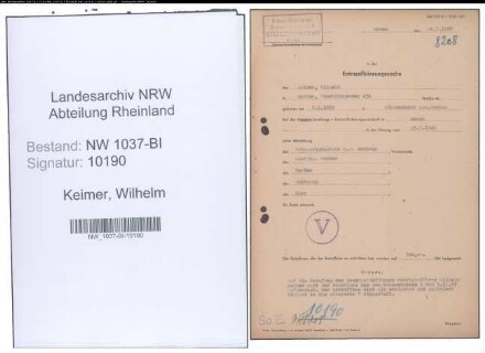 Entnazifizierung Wilhelm Keimer , geb. 08.01.1885 (Betriebsleiter)