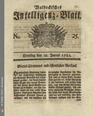 No. 25, Dienstag den 18. Junius 1782