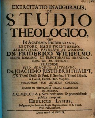 Exercitatio Inauguralis, De Studio Theologico