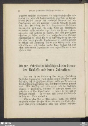 II. Die zur Fabrikation künstlicher Steine dienenden Rohstoffe und deren Zubereitung