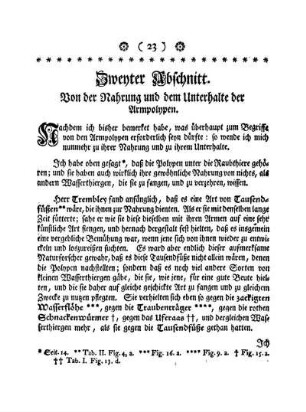 Zweyter Abschnitt. Von der Nahrung und dem Unterhalte der Armpolypen