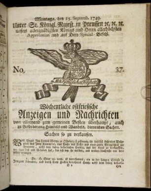 No. 37. Montags, den 15. Septemb. 1749.