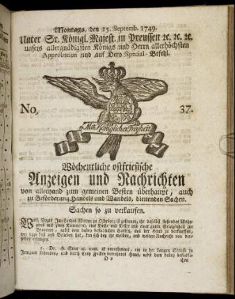No. 37. Montags, den 15. Septemb. 1749.