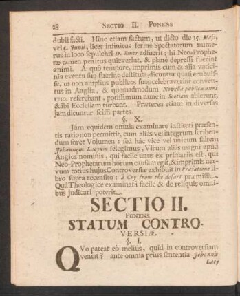 Sectio II. Ponens Statum Contro-Versiae.