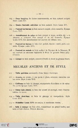Meubles anciens et de style (Nr. 110-125)