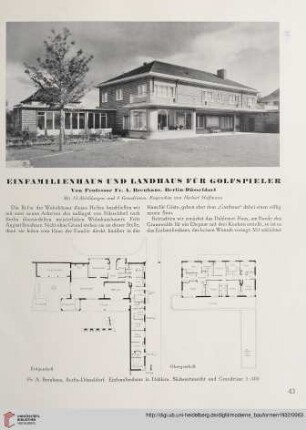 Einfamilienhaus und Landhaus für Golfspieler : von Professor Fr. A. Breuhaus, Berlin-Düsseldorf