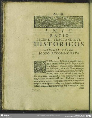 Ratio Legendi Tractandique Historicos Civilis Vitae Scopo Accommodata