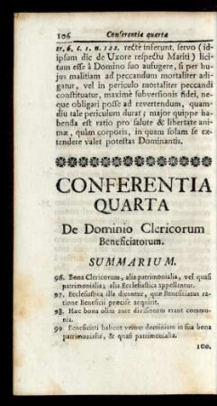 Conferentia Quarta De Dominio Clericorum Beneficiatorum