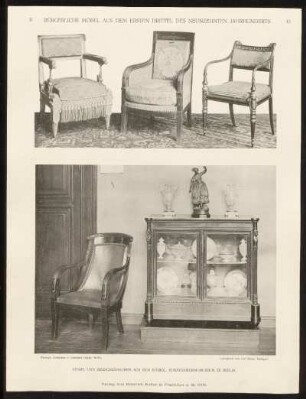 Taf. 43. Vier Sessel und Zierschränkchen aus dem Kgl. Kunstgewerbe-Museum zu Berlin.