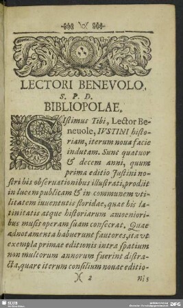 Lectori Benevolo S.P.D. Bibliopola