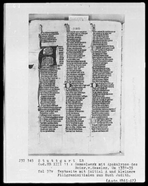 Sammelwerk mit Apokalypse des Heinrich von Hesler & Christherrenchronik — Esra, Nehemia, Esther und Judith, Folio 27recto-51verso — ---, Folio 27recto-51versoInitiale A, Folio 34 verso