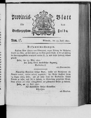 Num. 17, Ausgabe vom 25. April 1821