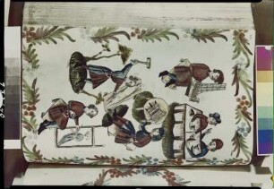 Illumination eines Lehrbuchs der Astronomie : Tafelnde und verschiedene Künstler. Illustration in einem Lehrbuch der Astronomie. Zeichnung. Mittelrheinisch, um 1450. Blatt 187 verso. Berlin: Staatsbibliothek zu Berlin - Preußischer Kulturbesitz Ms. Germ. fol. 244
