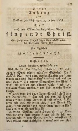 Erster Anhang zum Fuldaischen Gesangbuche, dessen Titel: Der nach dem Sinne der katholischen Kirche singende Christ.