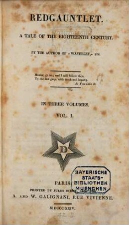 Redgauntlet : a tale of the eighteenth century ; in three volumes, 1