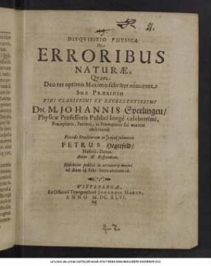 Disquisitio Physica De Erroribus Naturae