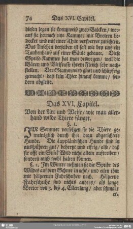 Das XVI. Capitel. Von der Art und Weise, wie man allerhand wilde Thiere fänget