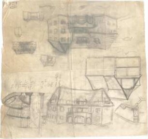Hildebrand, Adolf von; Haus Schlederloh - Grundriss, Teilgrundriss, Perspektive, Schnitt