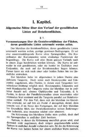 I. Kapitel - Allgemeine Sätze über den Verlauf der geodätischen Linien auf Rotationsflächen.
