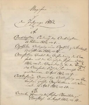 Register zu dem Jahrgange 1862