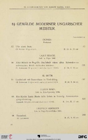b) Gemälde moderner ungarischer Meister (Nr. 95-115)