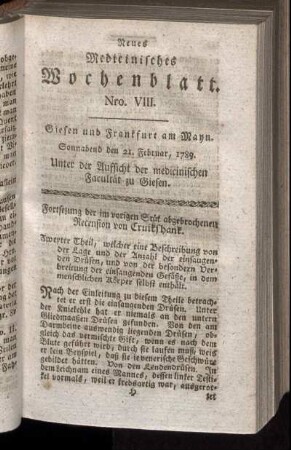 Nro. VIII. Sonnabend den 21. Februar, 1789.