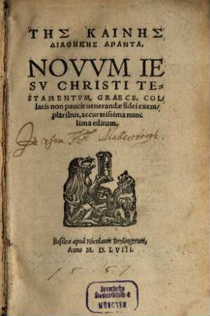 Novum Jesu Christi testamentum graece collatis